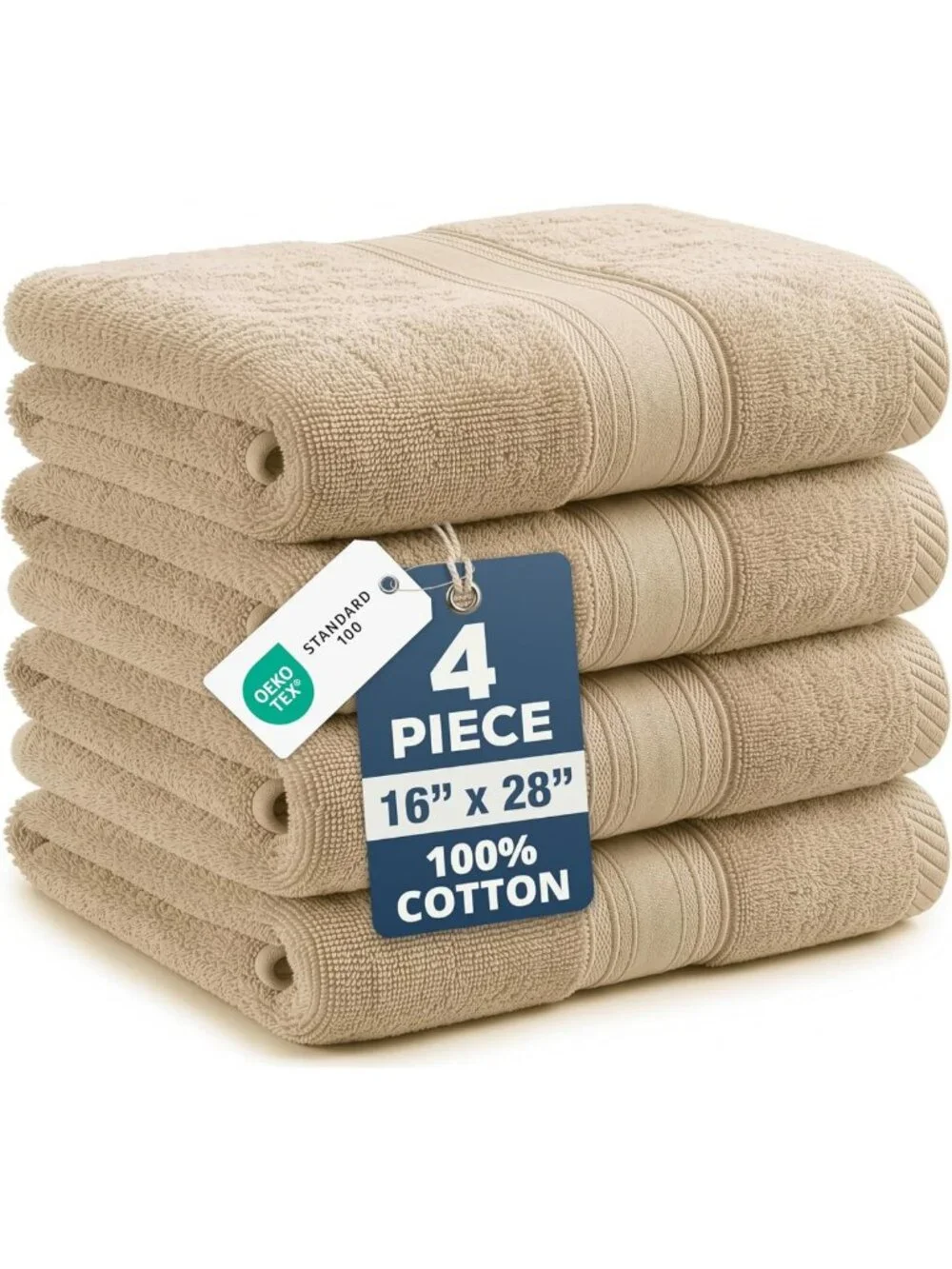 Soft 100% Cotton Hand Towels - 4 Pack, Lightweight & Fade Resistant - Perfect